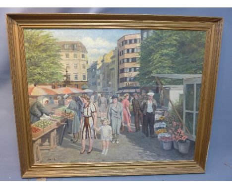 20th century Danish school, Danish market scene, oil on canvas, signed 'Arild R' lower left, 79 x 99cm