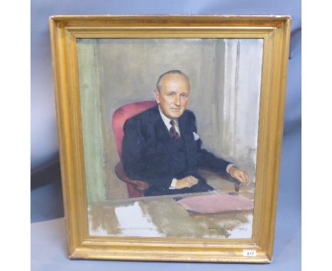 Norman Hepple RA (British, 1908-1994), a portrait of Sam Alan (MD of David Alan & Son) oil on canvas, signed lower right. 61c