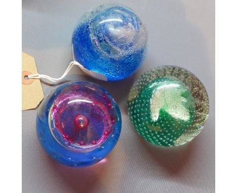 Three caithness glass paperweight signed and stamped Cauldron, splashdown and bauble.   