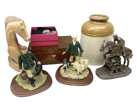 Two Leonardo Collection figure groups, Comprising The Shepard and The Dairy Farmer, together with stoneware jar, wooden box a