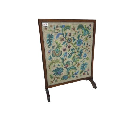 Late 20th century beech framed fire screen, with floral needle work panelDimensions: Height:&nbsp;66cm&nbsp; Length/Width:&nb