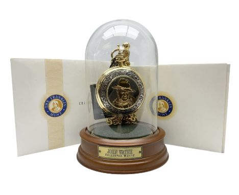 Franklin Mint John Wayne commemorative pocket watch with chain under glass dome, with certificate