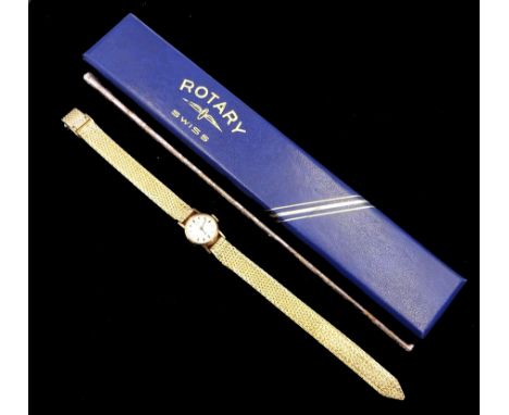 Rotary 9ct gold cased ladies manual wind wristwatch, on gilt strap, with boxCondition Report:Back case 1.35g, stamped 375