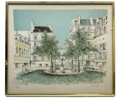 French School (20th century): Parisian Square, screenprint indistinctly signed and dated '79, 54cm x 63cm