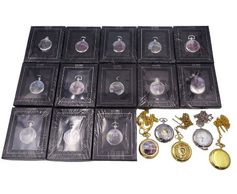 Thirteen Atlas Editions 'Glory of Steam' pocket watches, boxed, with five other pocket watches and four chains