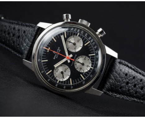 A RARE GENTLEMAN'S STAINLESS STEEL BREITLING TOP TIME CHRONOGRAPH WRIST WATCH CIRCA 1960s, REF. 810
D: Black dial with lumino