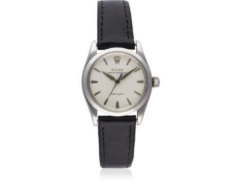 A GENTLEMAN'S STAINLESS STEEL ROLEX OYSTER SPEEDKING PRECISION WRIST WATCH CIRCA 1960, REF. 6420 D: Silver dial with faceted 