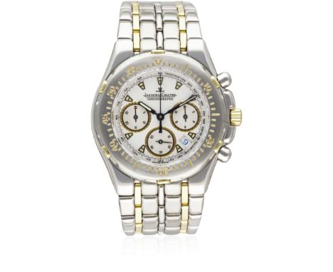 A GENTLEMAN'S STAINLESS STEEL & GOLD JAEGER LECOULTRE KRYOS CHRONOGRAPH BRACELET WATCH CIRCA 1990s, REF. 305.5.31 WITH JLC TR