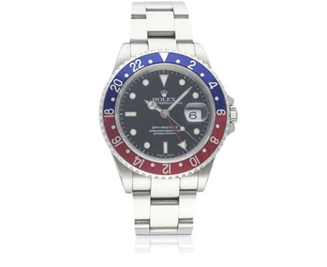 A GENTLEMAN'S STAINLESS STEEL ROLEX OYSTER PERPETUAL DATE GMT MASTER II BRACELET WATCH CIRCA 1998, REF. 16710 WITH ROLEX SERV