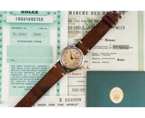 A RARE GENTLEMAN'S STEEL & GOLD ROLEX OYSTER PERPETUAL "FANTASIE" WRIST WATCH DATED 1956, REF. 6284 WITH ORIGINAL PAPERS, PUR