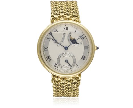 A FINE GENTLEMAN'S 18K SOLID GOLD BREGUET CLASSIQUE COMPLICATIONS BRACELET WATCH CIRCA 1990s D: Silver guilloche dial with Ro