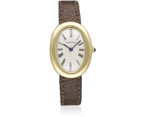 A RARE LADIES 18K SOLID GOLD CARTIER PARIS BAIGNOIRE WRIST WATCH CIRCA 1960s  D: Silver dial with black Roman numerals. M: 18