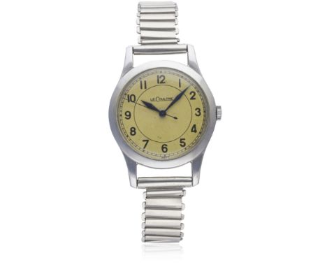 A GENTLEMAN'S BRITISH MILITARY AIR MINISTRY LECOULTRE RAF PILOTS BRACELET WATCH CIRCA 1940  D: Silver dial with Arabic numera