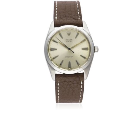 A GENTLEMAN'S LARGE SIZE STAINLESS STEEL ROLEX OYSTER PRECISION WRIST WATCH CIRCA 1950s, REF. 6424  D: Silver dial with facet