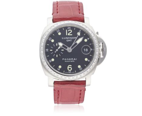 A STAINLESS STEEL 40MM PANERAI LUMINOR GMT WRIST WATCH CIRCA 2005, H SERIES LIMITED TO 800 PIECES, WITH ORIGINAL GUARANTEE CA
