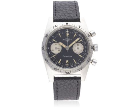 A GENTLEMAN&rsquo;S STAINLESS STEEL ROTARY AQUAPLUNGE DIVERS CHRONOGRAPH WRIST WATCH CIRCA 1960s
D: Black dial with luminous 