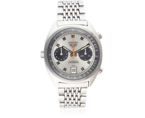 A GENTLEMAN'S STAINLESS STEEL HEUER CARRERA AUTOMATIC CHRONOGRAPH BRACELET WATCH CIRCA 1970s, REF. 1153  D: Silver dial with 