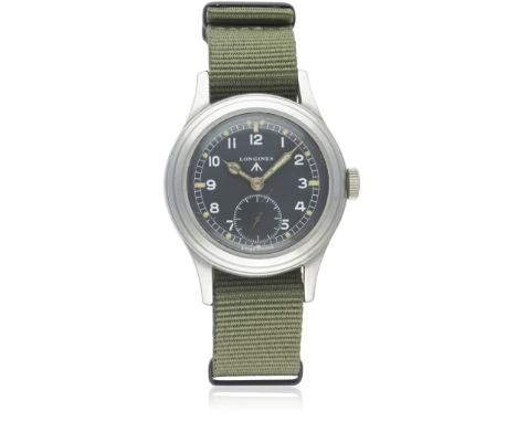 A RARE GENTLEMAN'S STAINLESS STEEL BRITISH MILITARY LONGINES W.W.W. WRIST WATCH CIRCA 1944, PART OF THE "DIRTY DOZEN"  D: Bla
