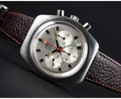 A GENTLEMAN'S STAINLESS STEEL ZENITH EL PRIMERO AUTOMATIC CHRONOGRAPH WRIST WATCH CIRCA 1971, REF. A787 D: Silver dial with p