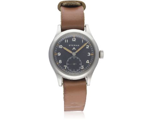 A RARE GENTLEMAN'S STAINLESS STEEL BRITISH MILITARY ETERNA W.W.W. WRIST WATCH CIRCA 1940s, PART OF THE "DIRTY DOZEN" D: Black
