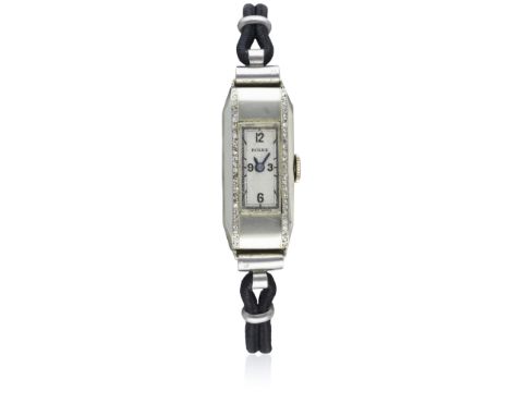 A RARE LADIES 18K SOLID WHITE & DIAMOND GOLD ROLEX PRINCESS WRIST WATCH CIRCA 1930s, REF. 1552  D: Two tone silver dial with 