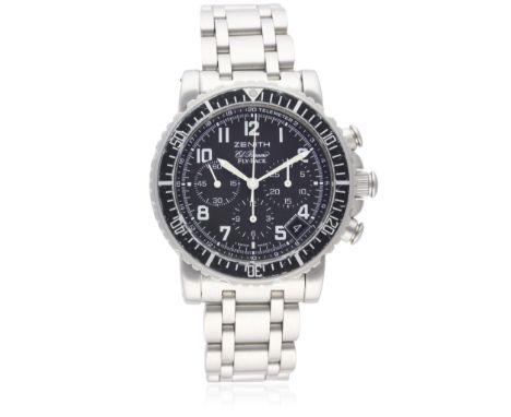 A GENTLEMAN’S STAINLESS STEEL ZENITH RAINBOW EL PRIMERO FLY BACK CHRONOGRAPH BRACELET WATCH DATED 2000, REF. 01/02.0470.405 W