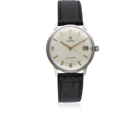 A GENTLEMAN'S STAINLESS STEEL OMEGA SEAMASTER AUTOMATIC WRIST WATCH CIRCA 1964, REF. 166001 D: Silver dial with gilt batons &