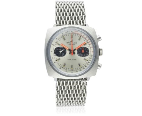 A GENTLEMAN'S STAINLESS STEEL BREITLING TOP TIME CHRONOGRAPH WRIST WATCH CIRCA 1970, REF. 2211 D: Silver "panda" dial with pa
