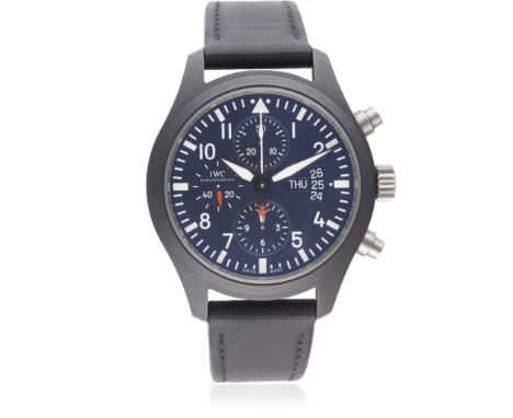 A GENTLEMAN'S CERAMIC & TITANIUM IWC TOP GUN PILOTS CHRONOGRAPH WRIST WATCH CIRCA 2008, REF. 3789 D: Black dial with luminous