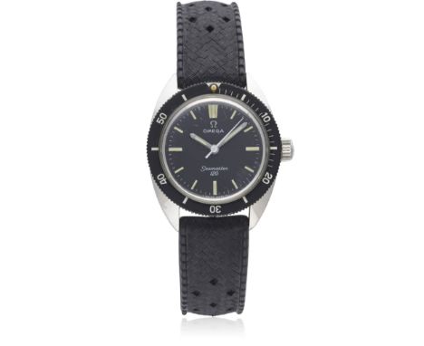 A LADIES STAINLESS STEEL OMEGA SEAMASTER 120 WRIST WATCH CIRCA 1967, REF. 535.007 D: Black dial with luminous markers. M: 17 