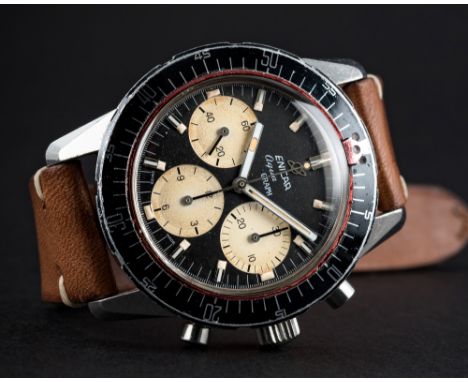 A RARE GENTLEMAN'S STAINLESS STEEL ENICAR AQUA GRAPH CHRONOGRAPH WRIST WATCH CIRCA 1960s, REF. 072-02-02
D: Black dial with p