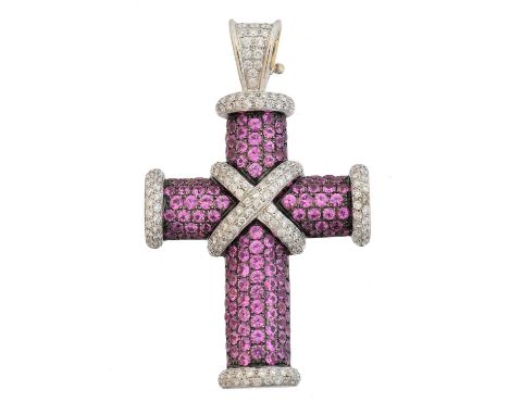 An 18ct gold sapphire and diamond cross pendant by Theo Fennell, An 18ct gold sapphire and diamond cross pendant by Theo Fenn