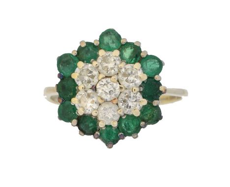 An 18ct gold emerald and diamond cluster ring by Mappin & Webb, An 18ct gold emerald and diamond cluster ring by Mappin &amp;