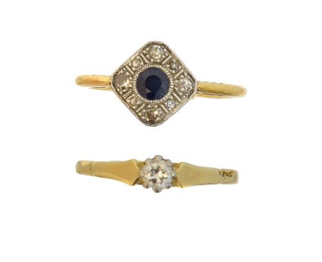 Two gem-set dress rings,  Two gem-set dress rings, to include an 18ct gold diamond single stone ring, together with a sapphir