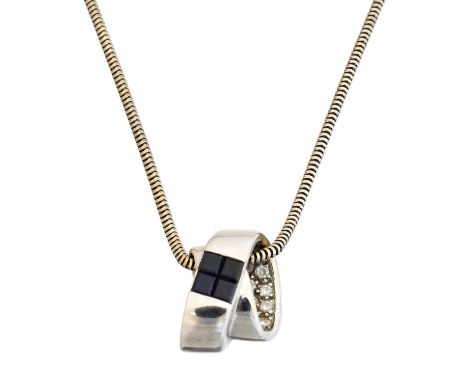 An 18ct gold sapphire and diamond pendant, An 18ct gold sapphire and diamond pendant, the square shape diamond cluster with b