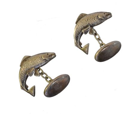 A pair of cufflinks by  Ola M Gorie, A pair of cufflinks by Ola M Gorie, each designed as a fish with a polished oval link, m