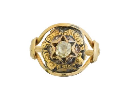 A diamond cluster ring, A diamond cluster ring, the old cut diamond within a rose cut diamond openwork setting, ring size S, 