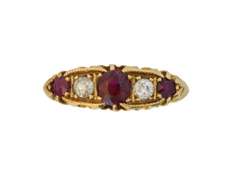 An early 20th century 18ct gold ruby and diamond five stone ring,  An early 20th century 18ct gold ruby and diamond five ston