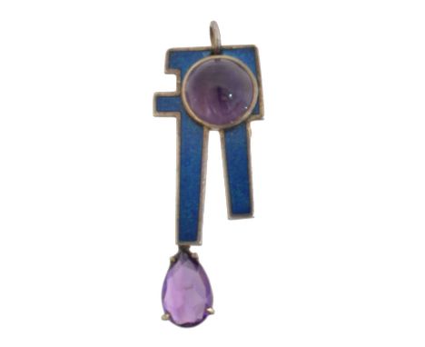 A Bente Bonne for Georg Jensen gem-set pendant,  A Bente Bonne for Georg Jensen gem-set pendant, no. 132, the amethyst caboch