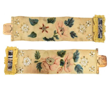 A pair of Victorian cuffs, A pair of early 19th century cuffs, each designed with a rectangular banded paste panel within a s