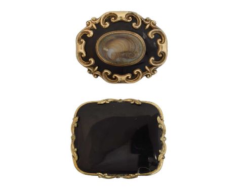 Two Victorian mourning brooches, Two Victorian mourning brooches, to include a brooch with an oval hairwork and seed pearl pa