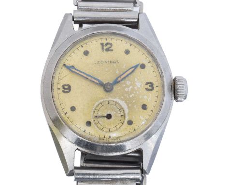 A stainless steel Leonidas military manual wind wristwatch, A 1940s stainless steel Leonidas military manual wind wristwatch,