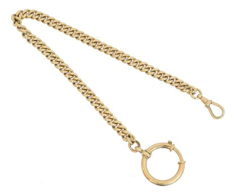 An 14ct gold Albert chain, An 14ct gold Albert chain, the flat curb link chain with lobster clasp and oversized spring clasp,