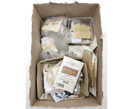 A box of loose franked stamps, vintage and later stamps, booklets, etc 