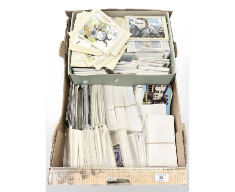 A box of large quantity of post cards, first day cover issues by the Royal Mail etc 