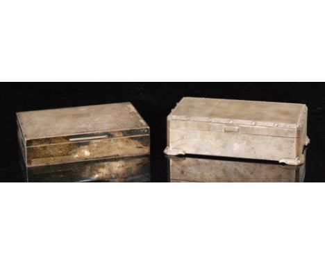 A hallmarked silver rectangular cigarette box with engine turned decoration Sheffield 1958, Viners Ltd, and another with Celt