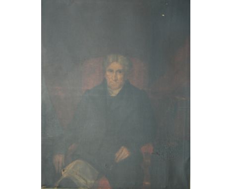 ENGLISH SCHOOL (CIRCA 1830) - Portrait of a gentleman sitting in his library, oil on canvas, framed, 125cm x 100cm, also one 