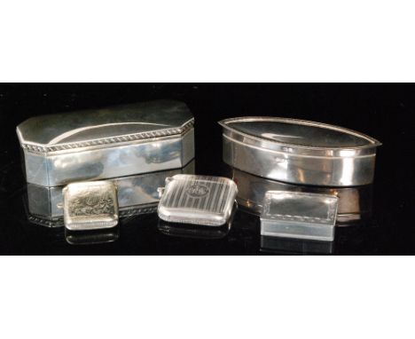 A late 19th Century hallmarked silver canted rectangular trinket box of plain form Birmingham 1896, together with a similar s