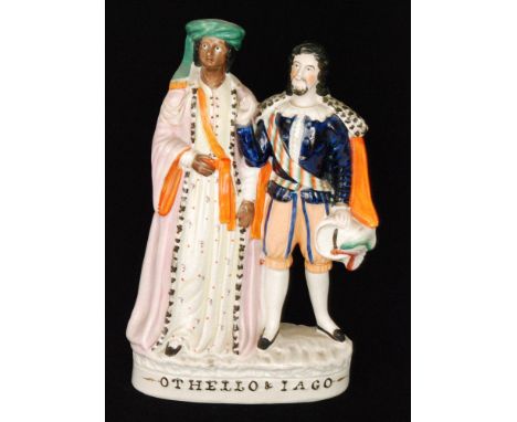 A 19th Century Staffordshire portrait figure of Othello and Iago, titled to the base, height 31cm