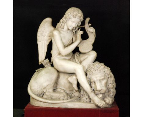 Emanuele Caroni (Italian 1826 -1876)  L'Amour Vainqueuer de la Force, a 19th Century Italian carved carrara marble sculpture 